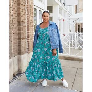 Lane Bryant NWT Floral Maxi Dress Size 26/28 Sleeveless Blue Green Lined Fairy